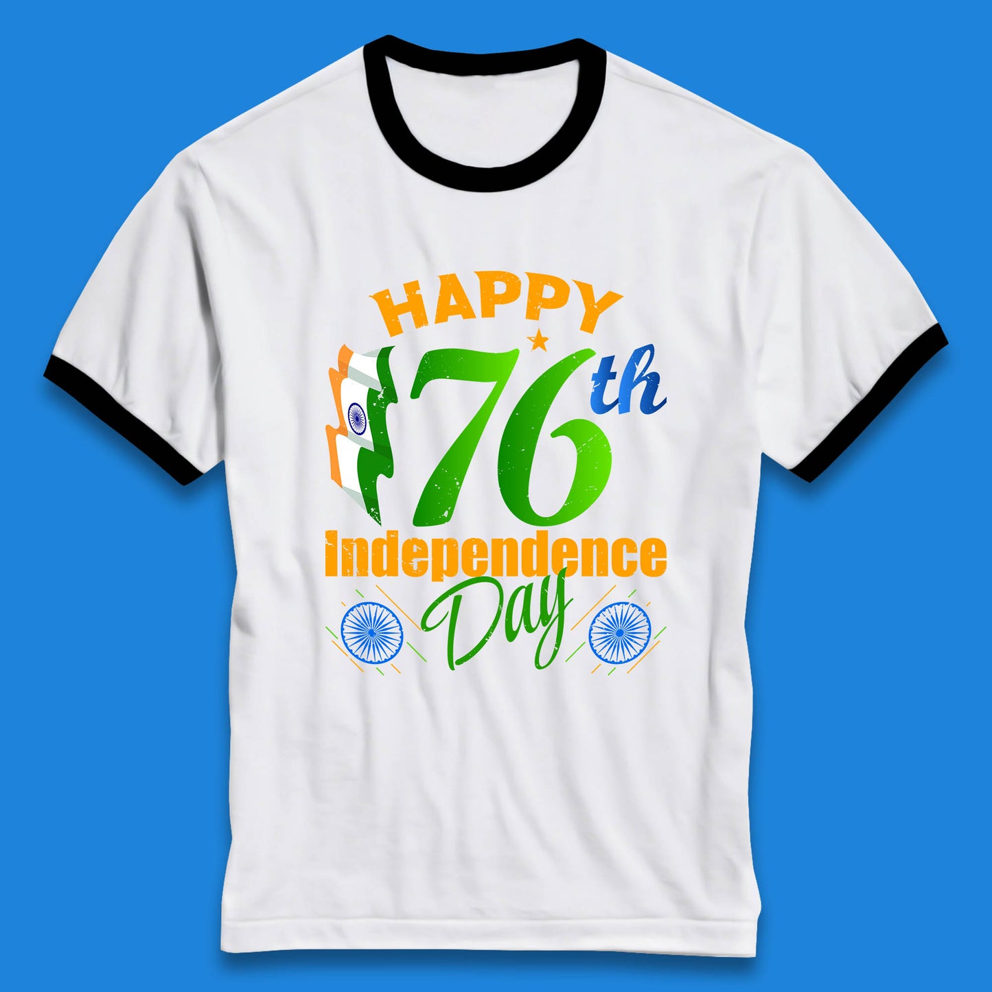 Happy India 76th Independence Day 15th August Patriotic Indian Flag Ringer T Shirt