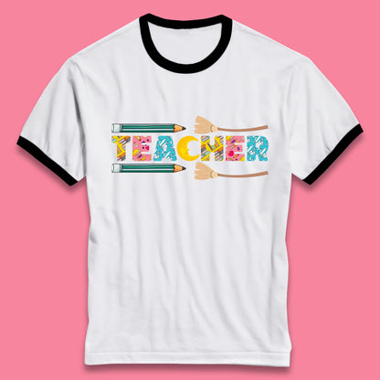 Halloween Teacher Spooky Teacher Ghost Halloween School Ringer T Shirt