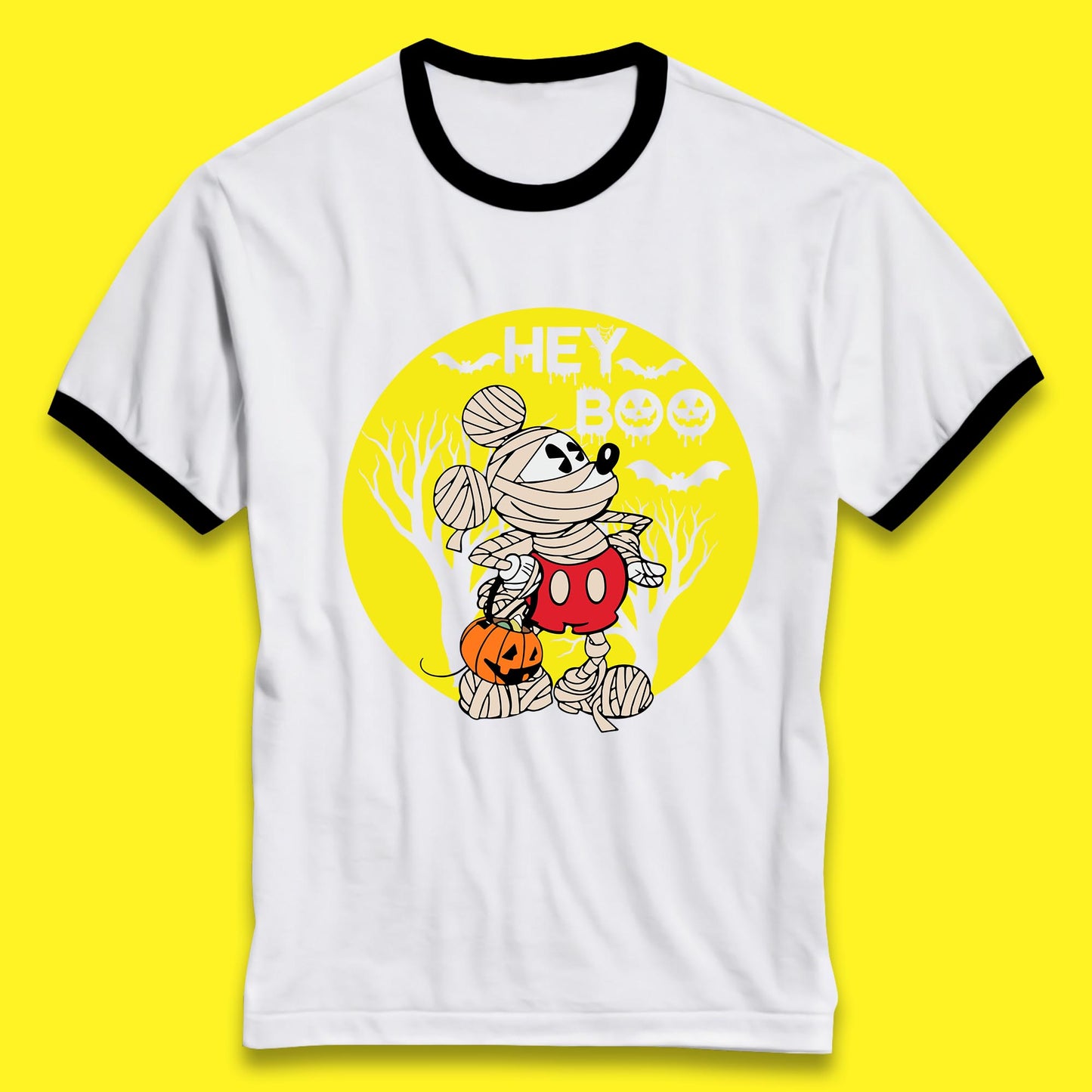 Hey Boo Disney Halloween Mickey Mouse Mummy Trick Or Treat Spooky Vibes Ringer T Shirt