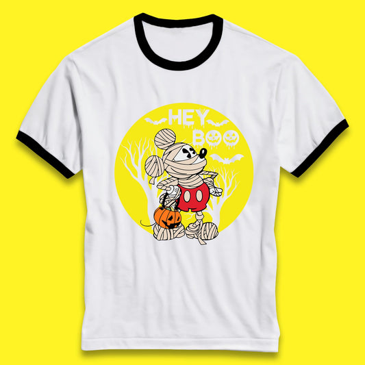 Hey Boo Disney Halloween Mickey Mouse Mummy Trick Or Treat Spooky Vibes Ringer T Shirt