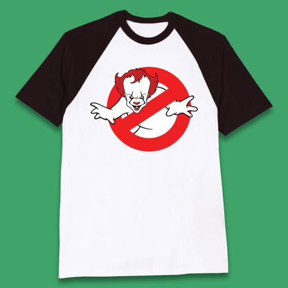 The Real Ghostbusters No Ghost Halloween IT Pennywise Clown Movie Mashup Parody Baseball T Shirt