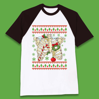 Christmas Ribs Skeleton Baseball T-Shirt
