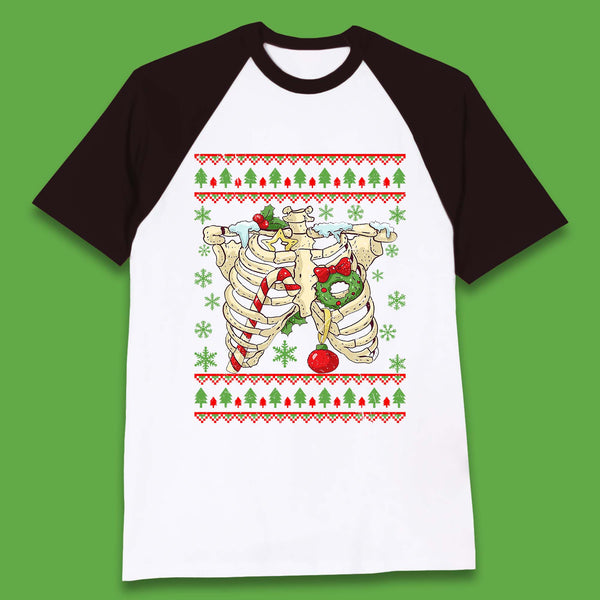 Christmas Ribs Skeleton Baseball T-Shirt