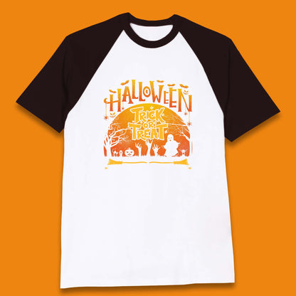 Halloween Trick Or Treat Horror Boo Ghost Creepy Zombie Hands Out Of Graveyard Baseball T Shirt
