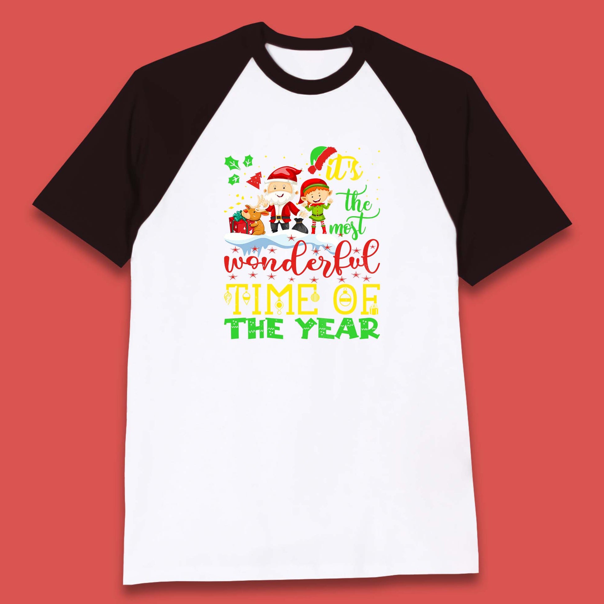 santa reindeer and elf baseball t shirt