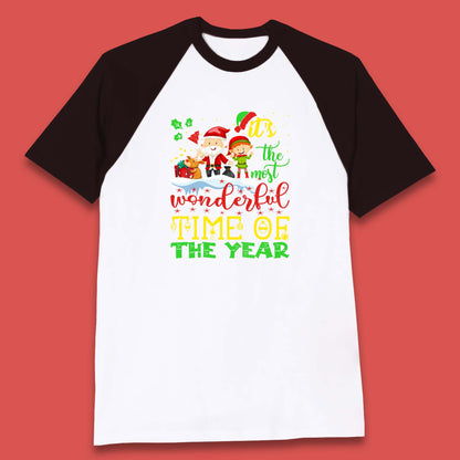 santa reindeer and elf baseball t shirt