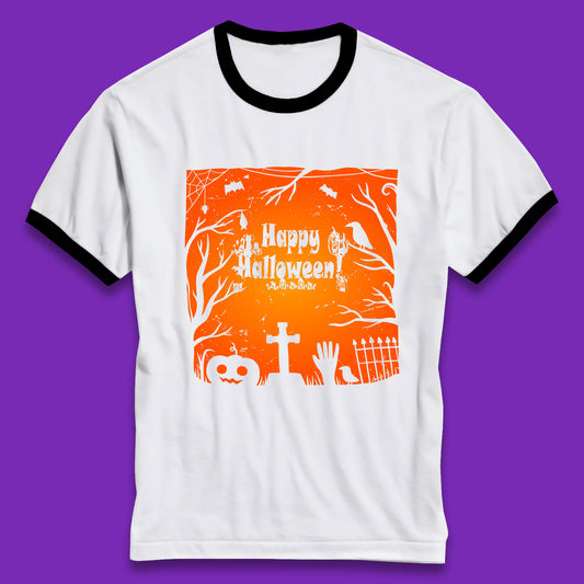 Happy Halloween Witch Hand Cross Sign Scary Pumpin Spooky Terrific Halloween Night Ringer T Shirt
