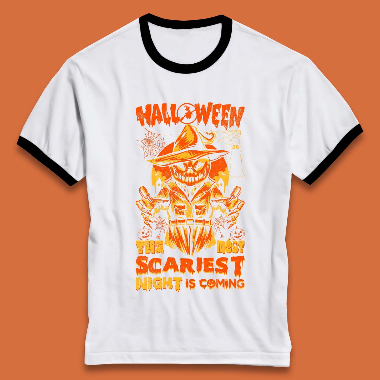Halloween The Most Scariest Night Is Coming Halloween Scarecrow Jack O Lantern Scary Night Ringer T Shirt