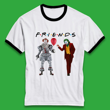 IT Pennywise Clown And Joker Friends Inspired Horror Scary Halloween Movie Characters Ringer T Shirt
