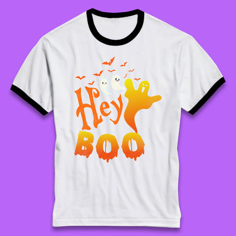 Whispers in the Moonlit Night Hey Boo Horror Scary Costume Halloween Boo Wear Ringer T Shirt