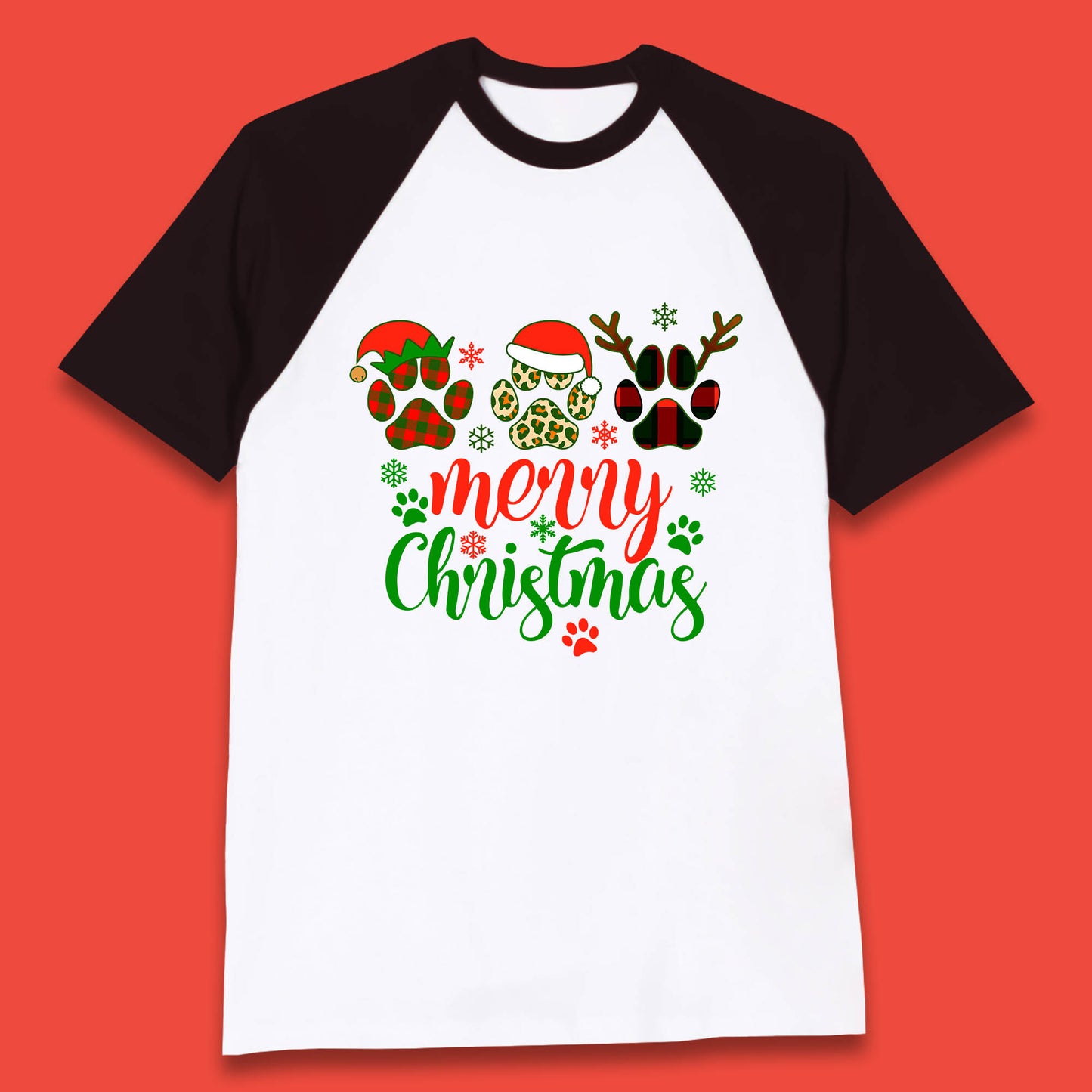 dog & cat paws christmas baseball t shirt