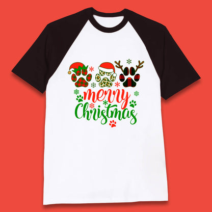 dog & cat paws christmas baseball t shirt