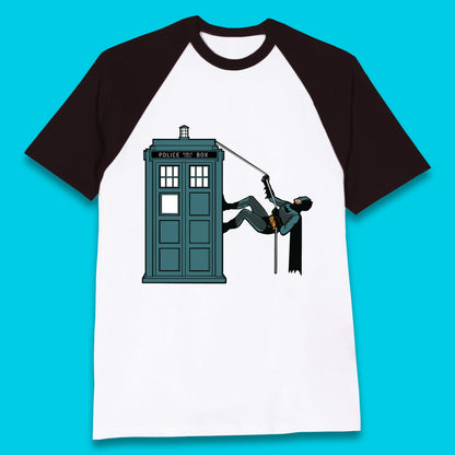 Batman Climbing Police Public Call Box DC Comics Superhero Movie Character Baseball T Shirt