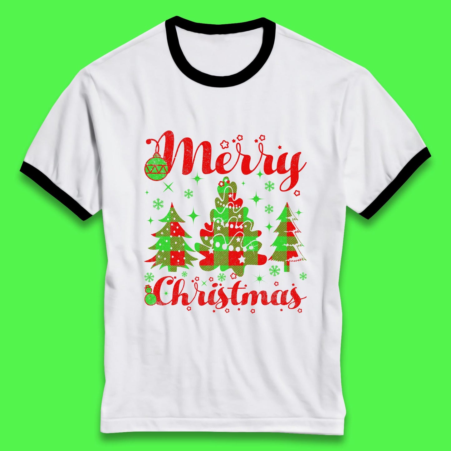 merry christmas trees ringer t shirt