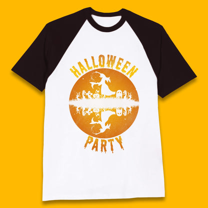 Halloween Party Flying Witch Horror Scary Spooky Season Scary Boo With Full Moon Baseball T Shirt