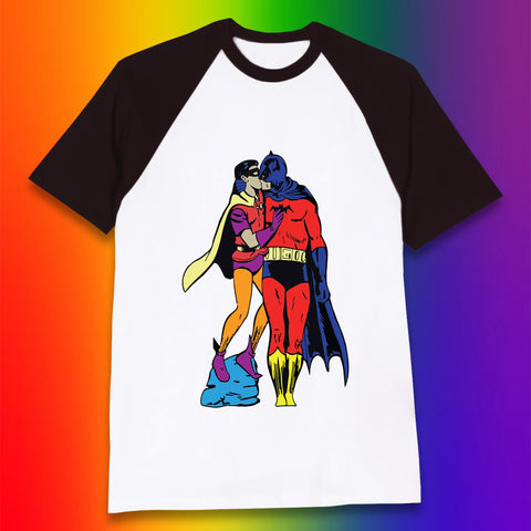 Batman X Robin Superhero Kiss Gay Pride LGBT Gay Bat Superheros Film DC Comics Baseball T Shirt