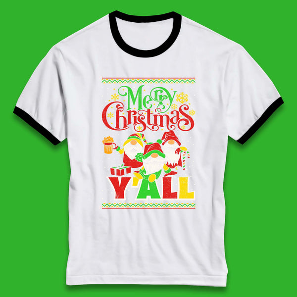 Merry Christmas Y'all With Gnomes Winter Festive Holiday Season Xmas Gnomies Ringer T Shirt