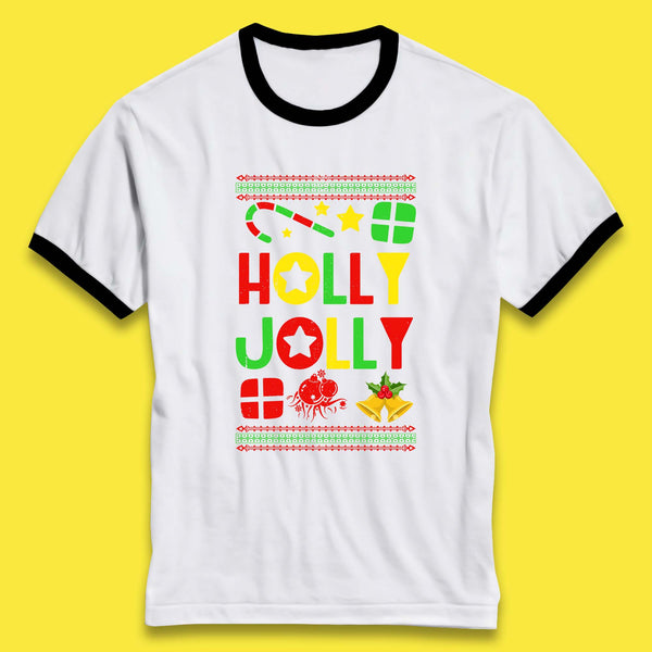 Holly Jolly Merry Christmas Retro Holly Jolly Vibes Vintage Xmas Ringer T Shirt