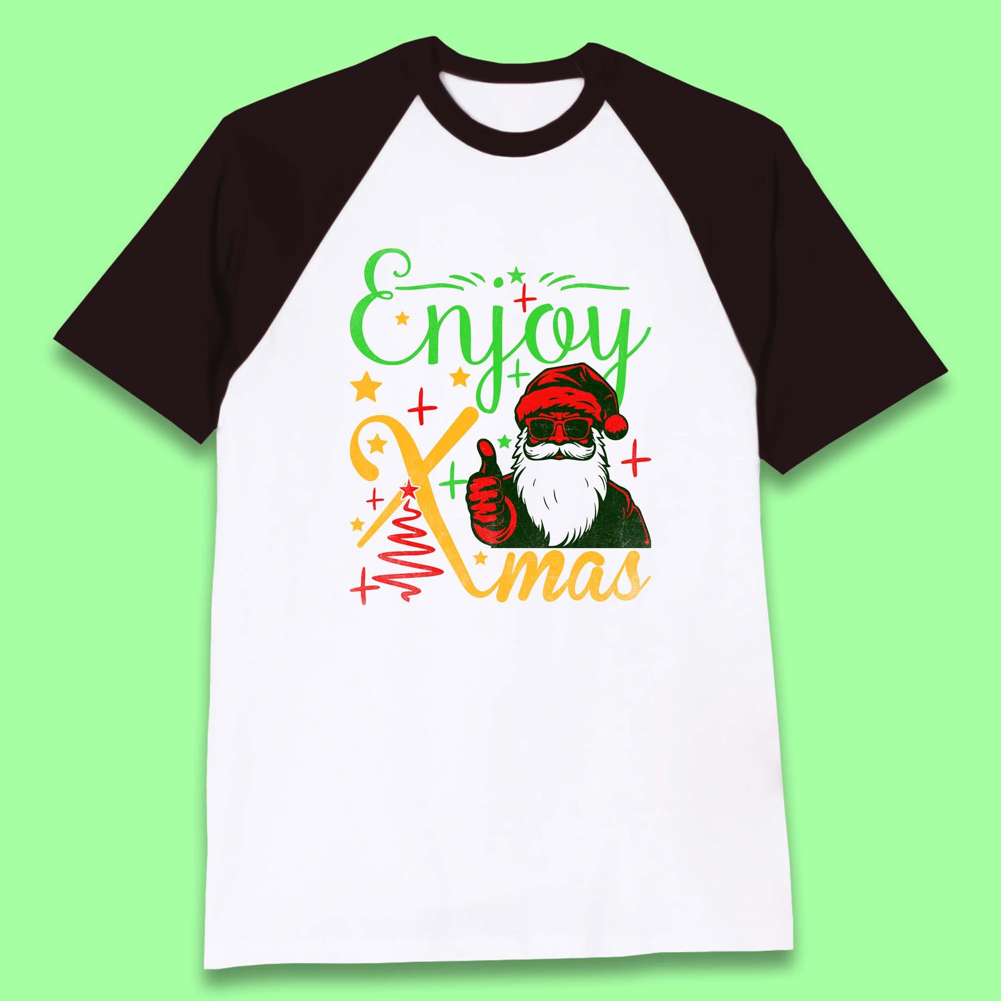 santa claus thumbs up christmas baseball t shirt