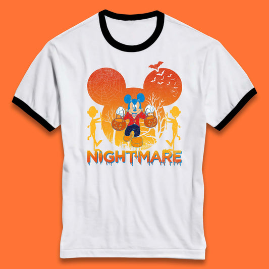 Halloween Nightmare Disney Mickey Mouse Holding Pumpkin Bucket Horror Scary Disneyland Trip Ringer T Shirt