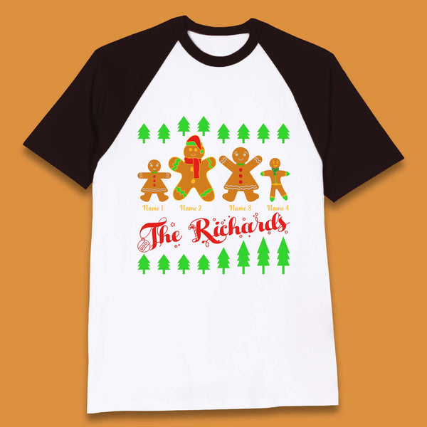 Personalised The Gingerbread Family Christmas Baseball T-Shirt