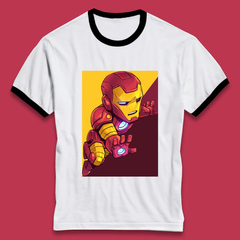 Flying Chibi Iron Man Superhero Marvel Avengers Comic Book Character Iron-Man Marvel Comics Ringer T Shirt