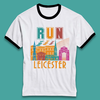 Run Leicester Festival Leicester Skyline Souvenir Race Leicester Running Ringer T Shirt