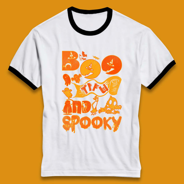 Boo Tiful and Spooky Halloween Horror Scary Boo Ghost Spooky Season Ringer T Shirt