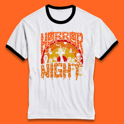 Halloween Horror Night Vintage Rainbow Flying witches Scary Boo Spooky Festive Night Ringer T Shirt