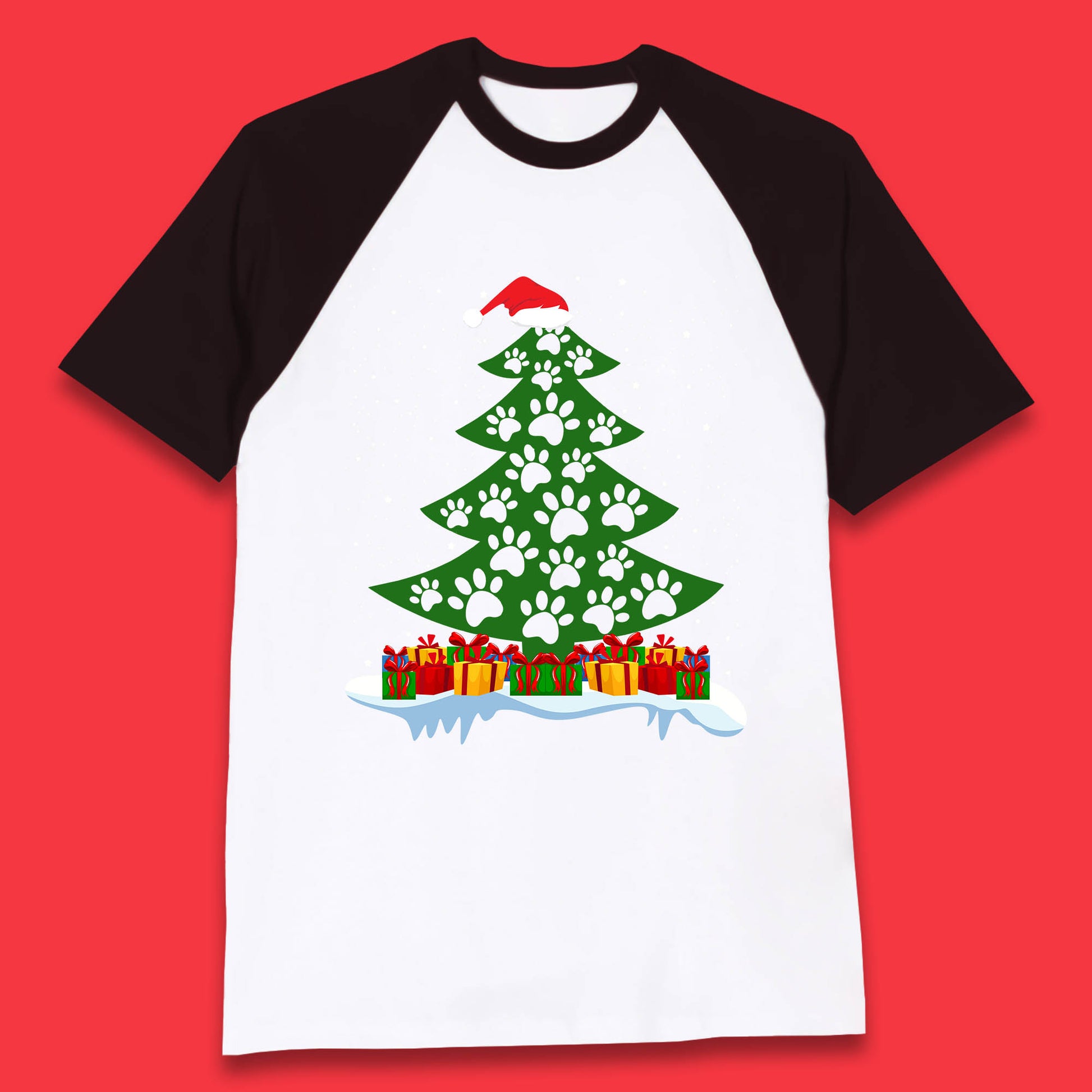 christmas tree with paw prints of dogs baseball t shirt