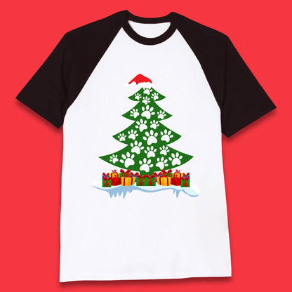 christmas tree with paw prints of dogs baseball t shirt