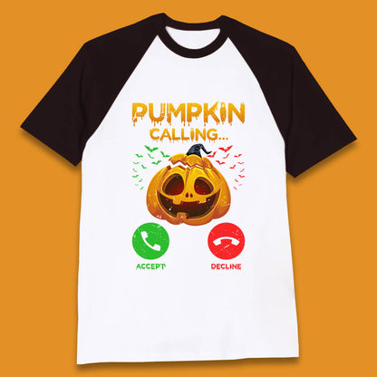 Halloween Pumpkin Calling Funny Phone Call Horror Scary Jack O Lantern Baseball T Shirt