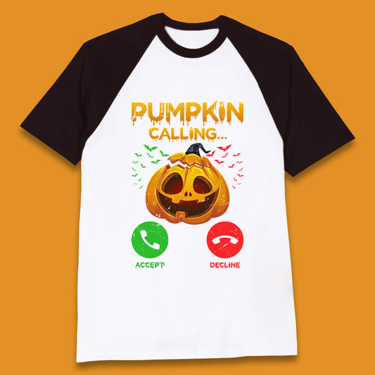 Halloween Pumpkin Calling Funny Phone Call Horror Scary Jack O Lantern Baseball T Shirt