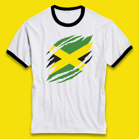 Distressed Jamaica Flag Jamaica Flag Caribbean Islander Sun Marley Kingston Jamaican Pride Patriotism Ringer T Shirt