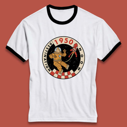 Destination Moon 1950 Astronaut Tintin The Lunar Rocket Retro Comic Space Adventure Ringer T Shirt