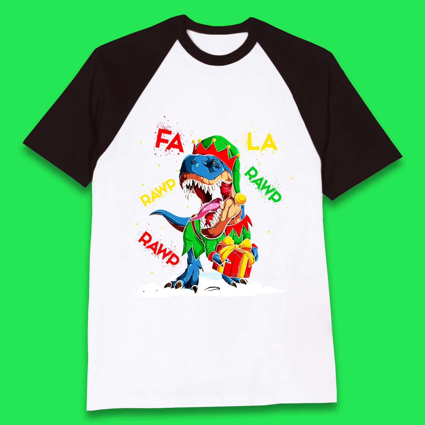 christmas dinosaur baseball t shirt