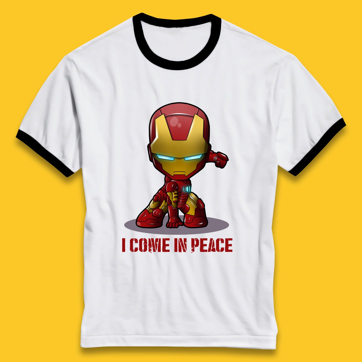 I Come In Peace Marvel Avenger Movie Character Iron Man Superheros Ironman Costume Superheros Ringer T Shirt