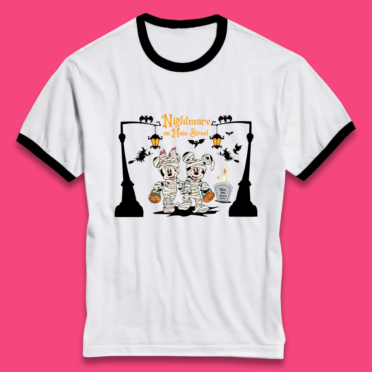 Nightmare On Main Street Disney Halloween Mickey Minnie Mouse Mummy Disneyland Trip Ringer T Shirt
