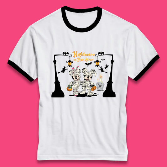 Nightmare On Main Street Disney Halloween Mickey Minnie Mouse Mummy Disneyland Trip Ringer T Shirt