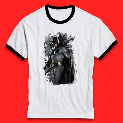 DC Comics Batman Superhero Movie Character Batman Emblem Costume Grunge Affect Ringer T Shirt