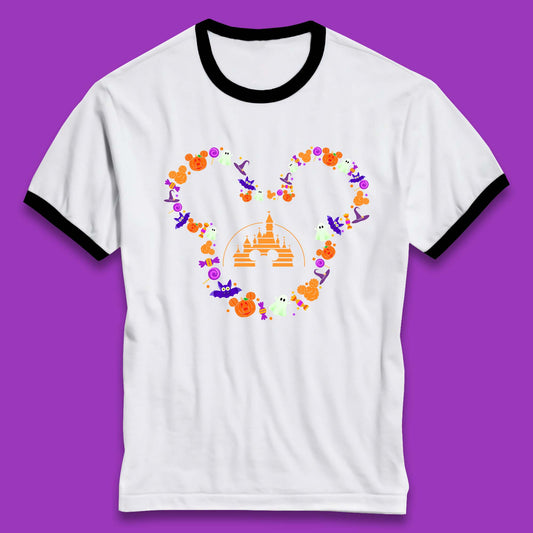 Disney Halloween Mickey Mouse Head Disney Castle Halloween Elements Horror Scary Ringer T Shirt