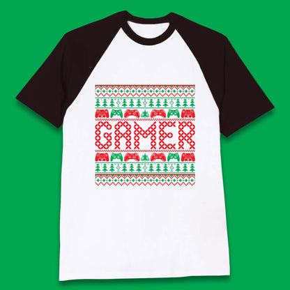 gamer controller christmas baseball t shirt