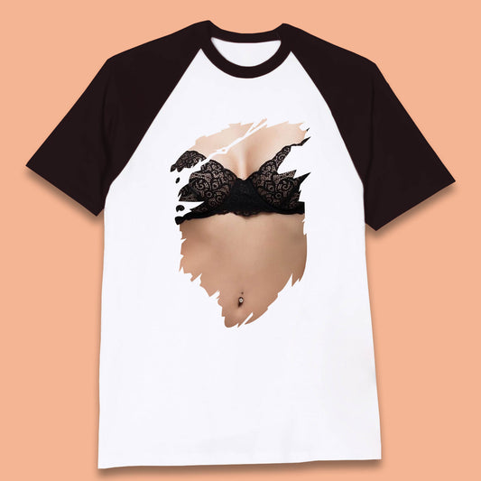 Beautiful Sexy Glamour Blonde Girl Stylish Trendy Summer Fashion Sexy Bra Baseball T Shirt