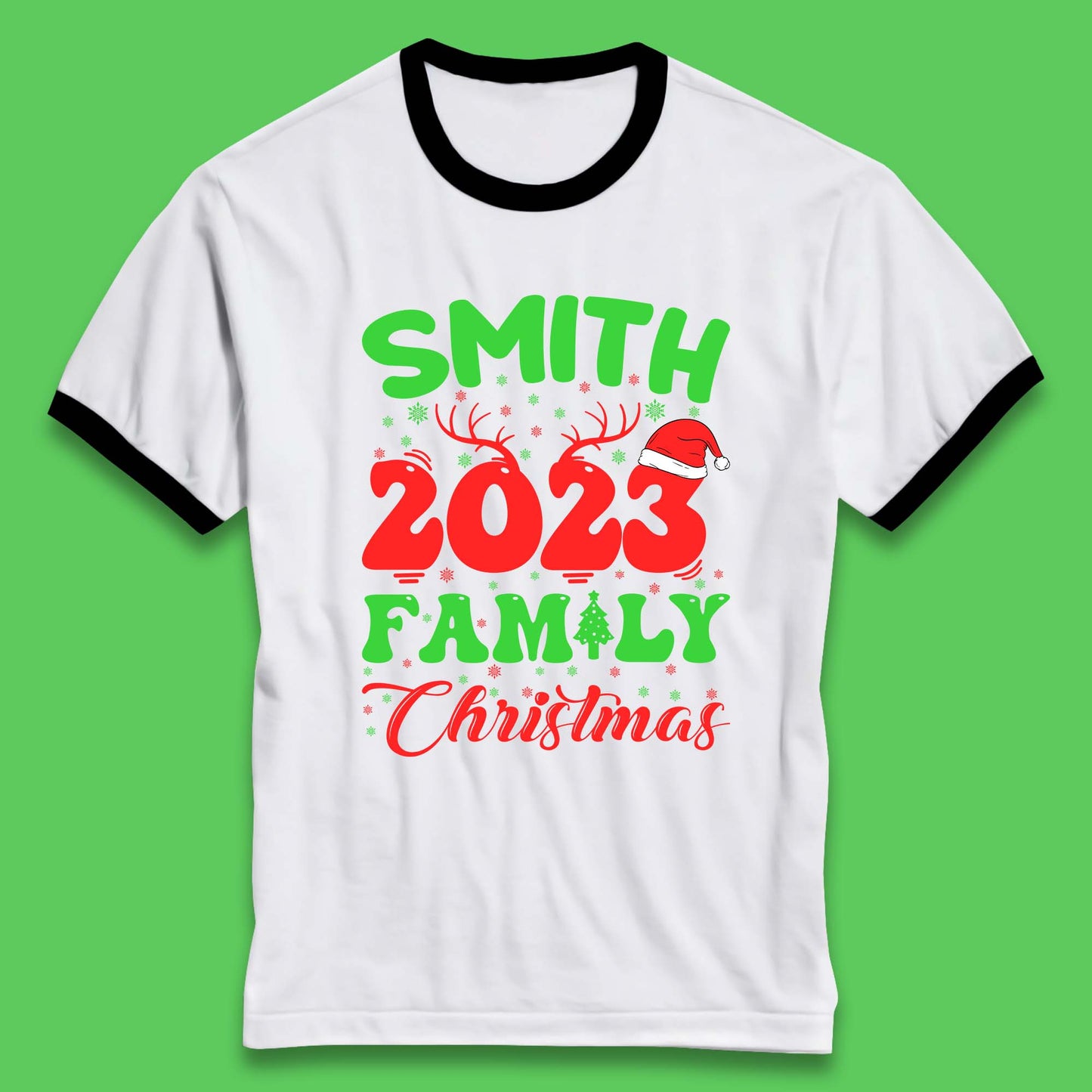 Personalised 2023 Family Christmas Your Name Xmas Matching Family Costume Ringer T Shirt