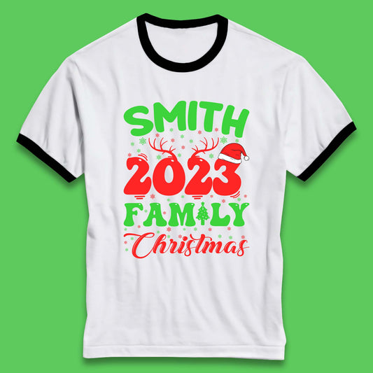 Personalised 2023 Family Christmas Your Name Xmas Matching Family Costume Ringer T Shirt