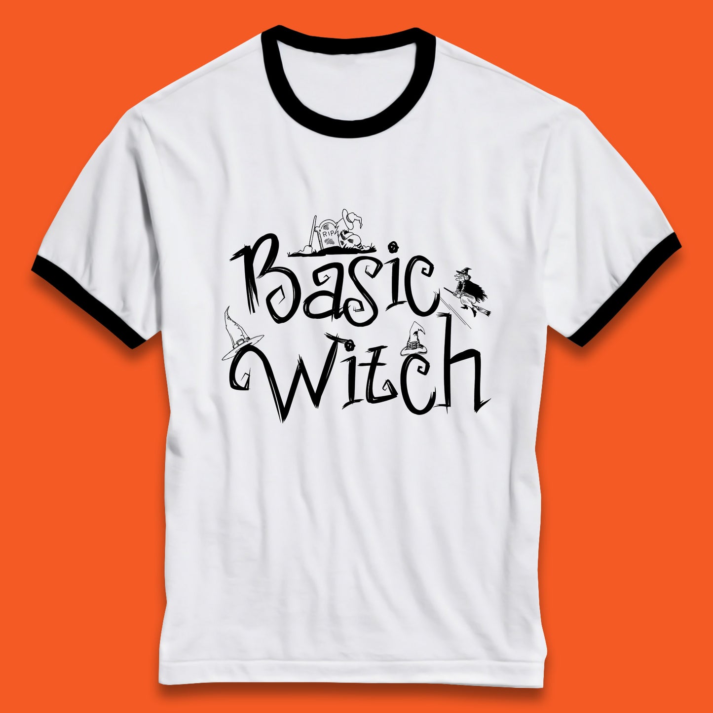 Basic Witch Funny Halloween Witch Horror Spooky Season Ringer T Shirt