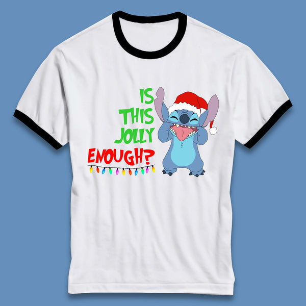 Jolly Enough Stitch Christmas Ringer T-Shirt