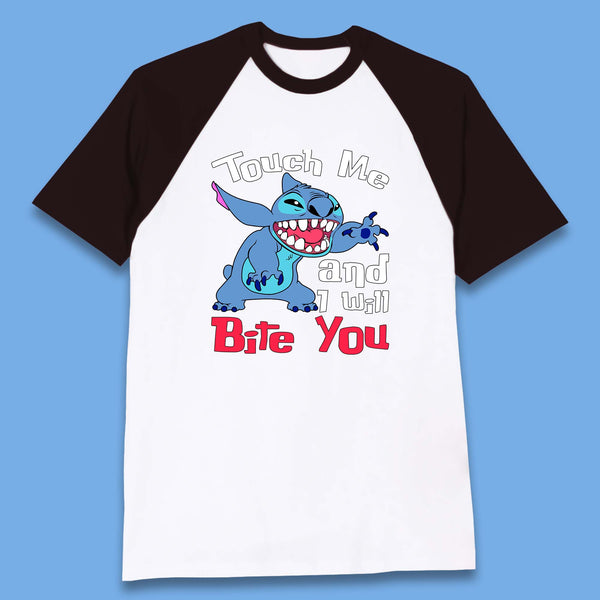 Disney Angry Stitch Cartoon Touch Me And I Will Bite You Lilo & Stitch Baseball T Shirt