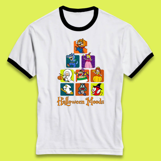 Super Mario Halloween Moods Nintendo Super Mario Game Characters Horror Halloween Spooky Mario Season Ringer T Shirt