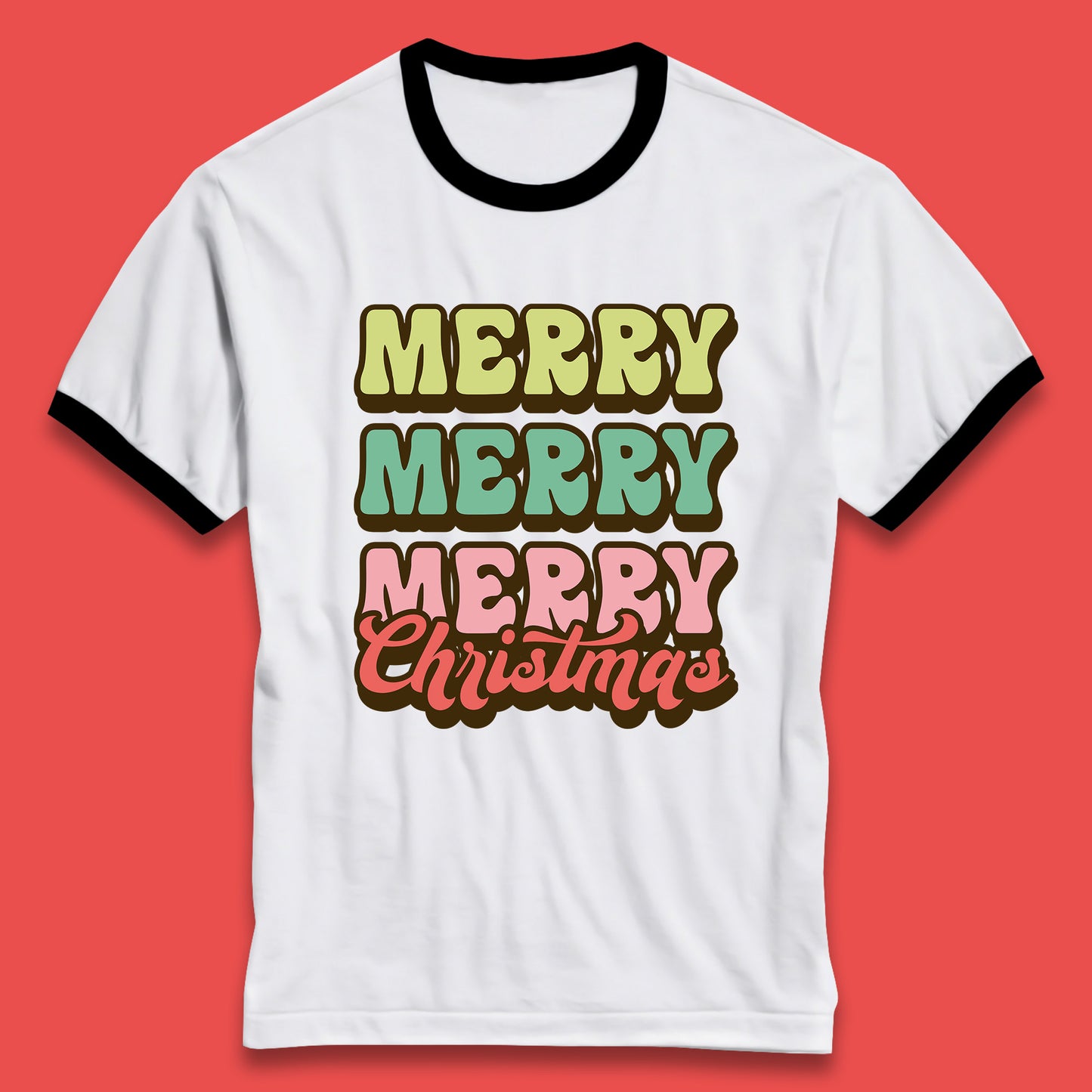 merry merry merry christmas ringer tee